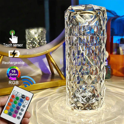 LED Crystal Table Lamp Rose Light Projector, 16 Colors Touch RGB Adjustable Diamond Atmosphere Light USB Touch Night Light