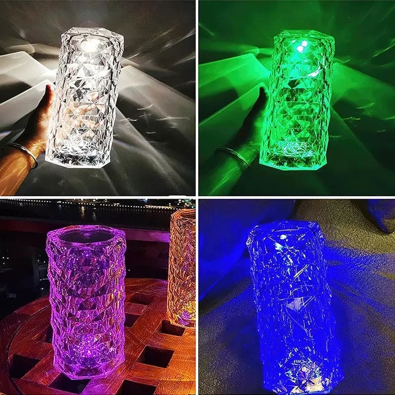 LED Crystal Table Lamp Rose Light Projector, 16 Colors Touch RGB Adjustable Diamond Atmosphere Light USB Touch Night Light