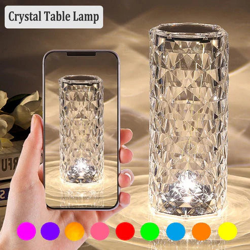 LED Crystal Table Lamp Rose Light Projector, 16 Colors Touch RGB Adjustable Diamond Atmosphere Light USB Touch Night Light